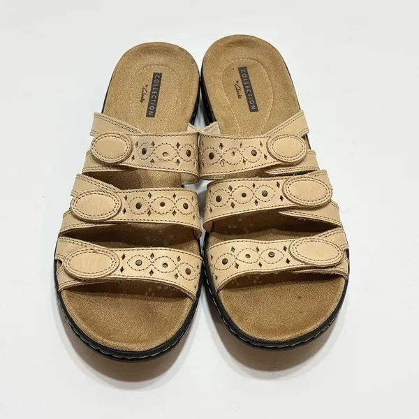 Clarks Leisa Cacti Q Women's Size 8N Sandals Leather Beige Slide - Image 7