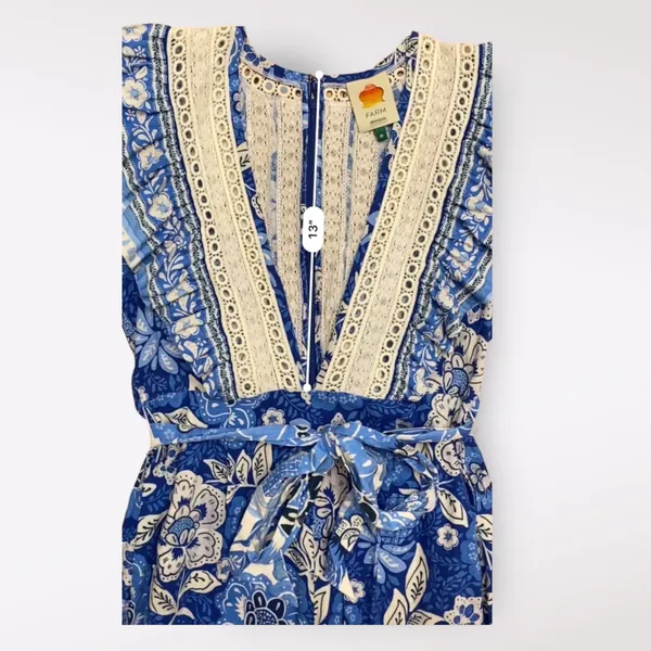 Farm Rio Full of Flowers Jumpsuit‎ Blue Crochet Lace Size M - Image 7