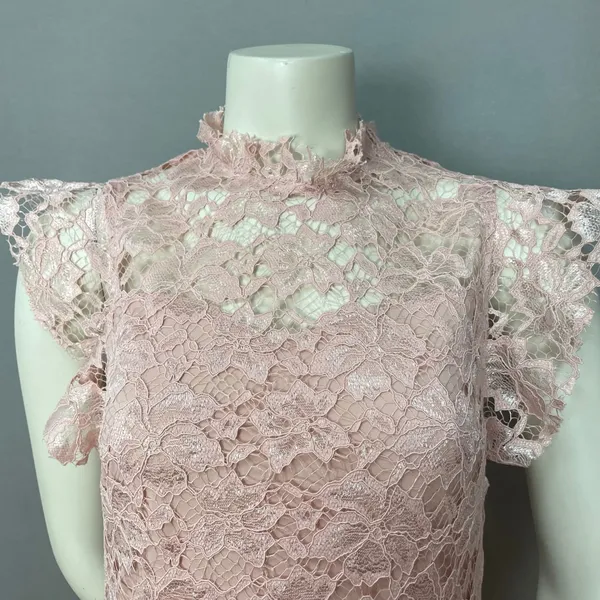 Enfocus Studio Lace Sheath Dress Women 8 Blush Pink Mock Neck Flutter Sleeve‎ - Image 14