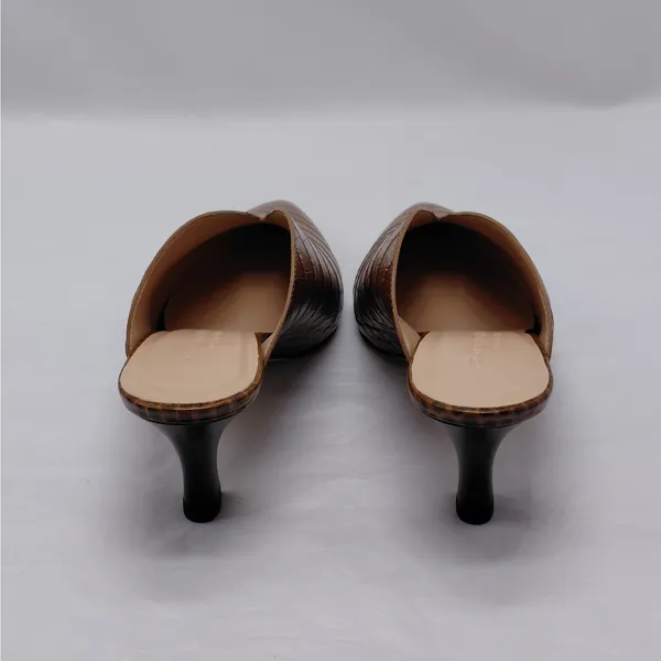 $289 NWT Club Monaco Mule Heels Women's Sz 7 Brown Croc Embossed Pointed Toe - Image 11