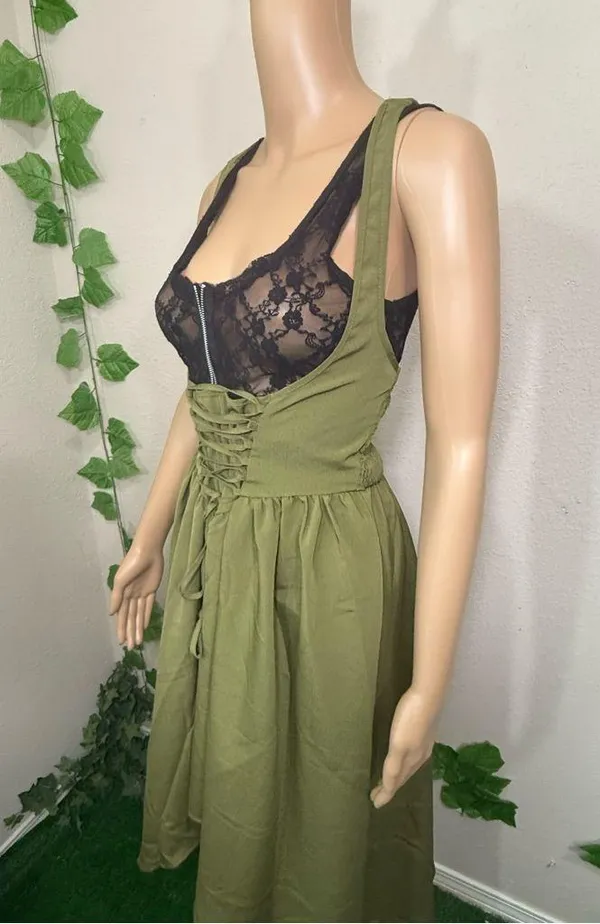 Elegant Olive Green Halter Dress New - Image 11