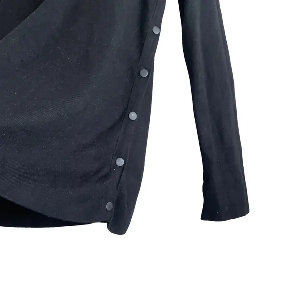 Zara Knit Women Top S Black Round Neck Long Slit Sleeve Side Snap Rocker‎ Goth - Image 4