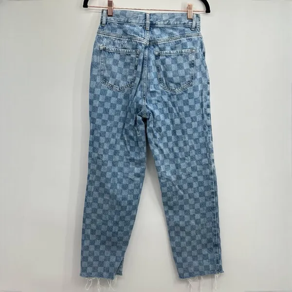 PacSun Checkerboard High-Rise Button Fly Straight Leg Crop Jeans Size 25 - Image 4