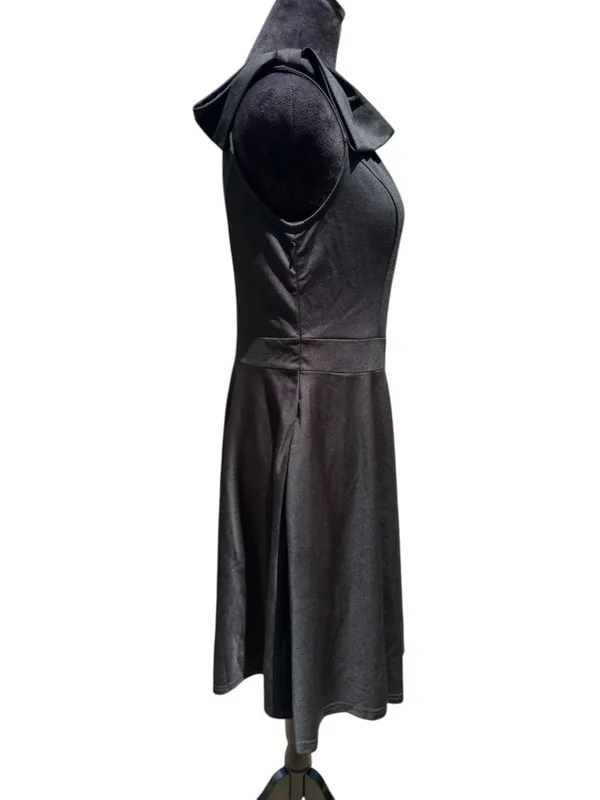 NWOT JASAMBAC Black One Shoulder Bow A-Line Cocktail Dress‎ with Pockets Size L - Image 4