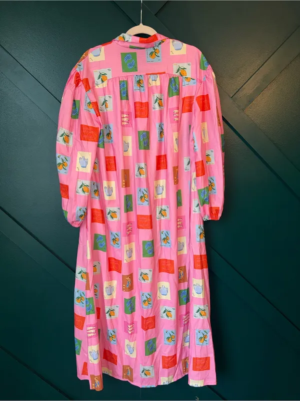 Women's Linen Blend Pink Printed Maxi Dress with Belt Resort Wear Aesthetic - Image 4