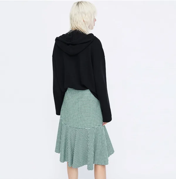 Zara green/white gingham Asymmetric ruffle Midi Skirt size XS - Image 12