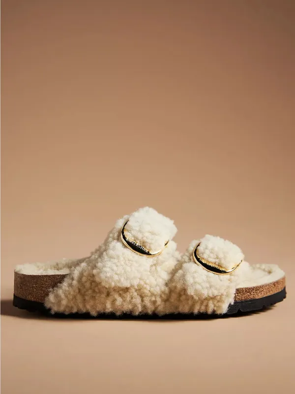 New Birkenstock Arizona Big Buckle Shearling Sandal Teddy Eggshell Size 41 US 10 - Image 3