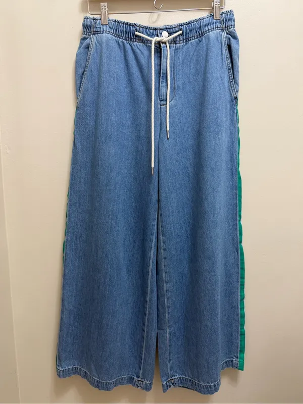 Pilcro Anthropologie The Surfer Drawstring Wide Leg Side Stripe Jean Denim S - Image 4