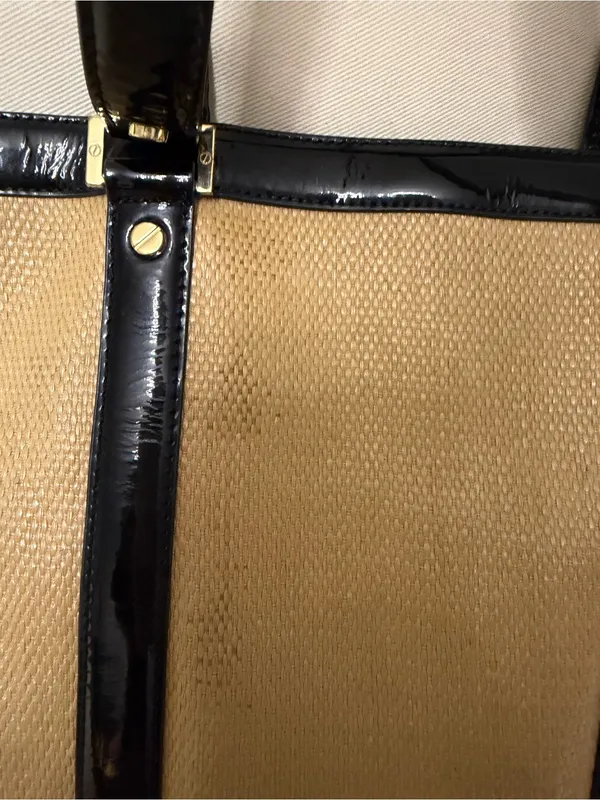 Tory Burch Tan Canvas Tote with Black Patent Leather Trim - Image 7