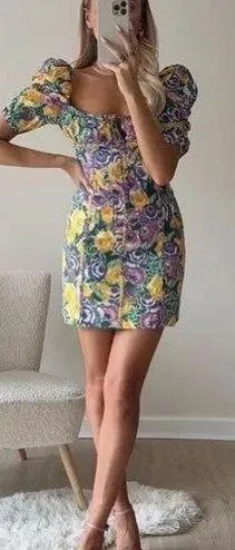 ZARA Floral Boho Summer Mini Dress Puff Sleeve - Image 6