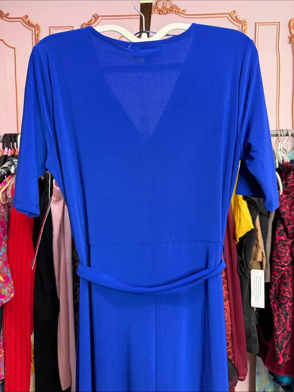 MSK Royal Blue Tie Waist V Neck Maxi Dress Short Sleeve Stretch. Size S - Image 9