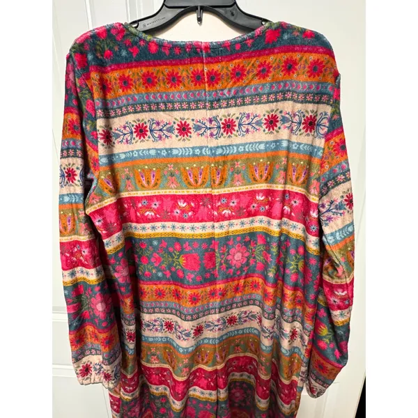 Natural Life Boho Floral Striped Fleece Jumpsuit‎ One Piece Pajama Lounger Large - Image 4