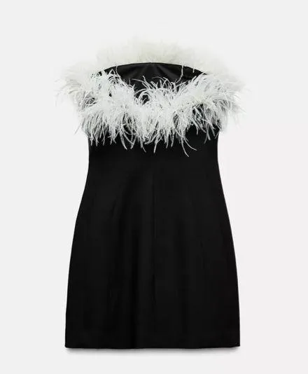 Zara dress mini bodycon Elegant Black and White Feather holiday party coctail - Image 12