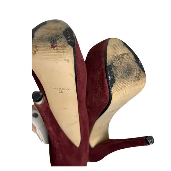 Vintage‎ Topshop Burgundy Suede Platform Pumps 7” heels Size 8 - Image 4