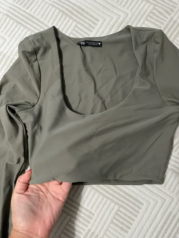 ZARA Green Long Sleeve Crop Top - Image 4
