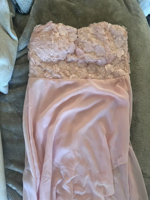 Foreign Exchange Vintage baby Pink sequins fairy chiffon layered strapless dress - Image 9