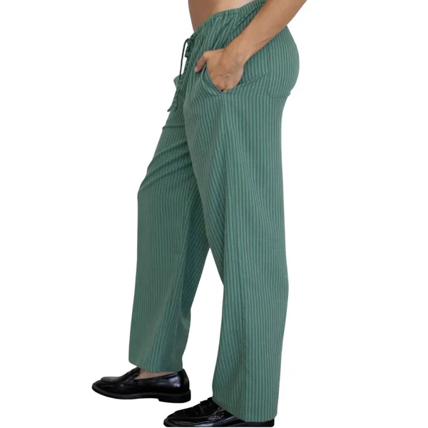 Things Between Green & Gray Stripe Wide Leg Relaxed Fit Sienna Pull On Pants - Image 2