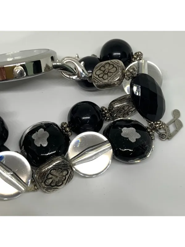 Geneva women’s beaded bracelet watch silver tone 33mm mop dial Quartz running - Image 5