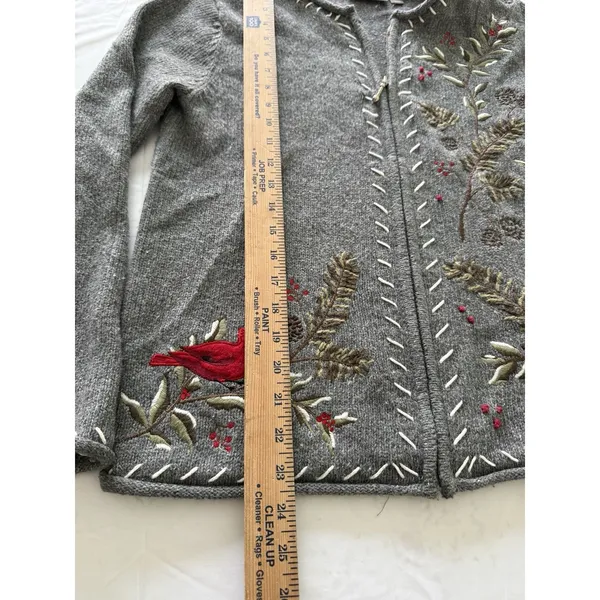 Croft & Barrow Ramie Silk Christmas‎ Sweater zip up cardigan Cardinal Floral - Image 4