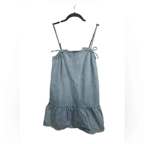 LE‎ LIS Chambray Mini Dress M Blue Cotton Tie Strap Ruffle Hem Sundress - Image 3