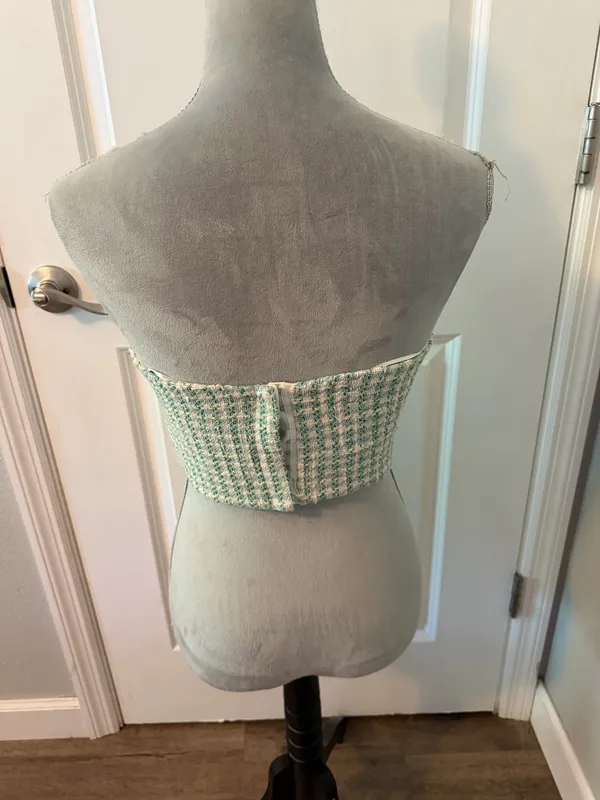 Zara Mint and Cream Tweed Strapless Bustier Top - Image 4