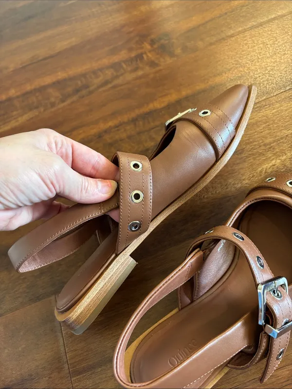 QUINCE Italian Leather Bold Buckle Slingback Flat - Image 9