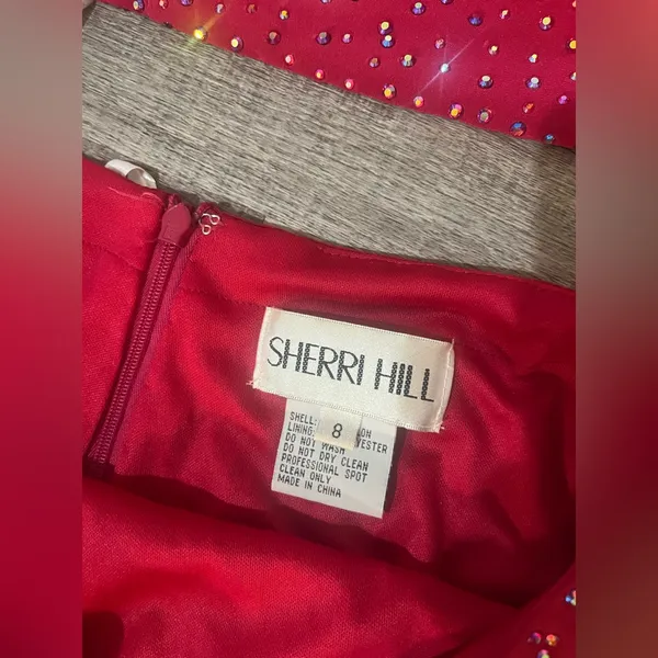 SHERRI HILL Two Piece Long Sleeve Dress with Side Slit in Ruby - Image 7