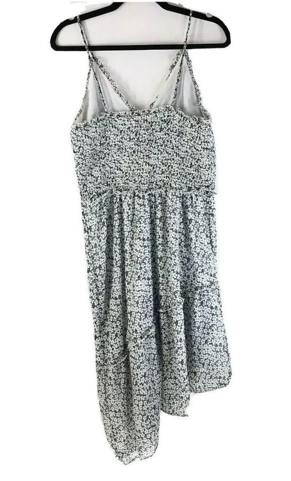 Leith Dress Asymmetric Crinkled Ruffle Floral Sleeveless Black White XL - Image 2