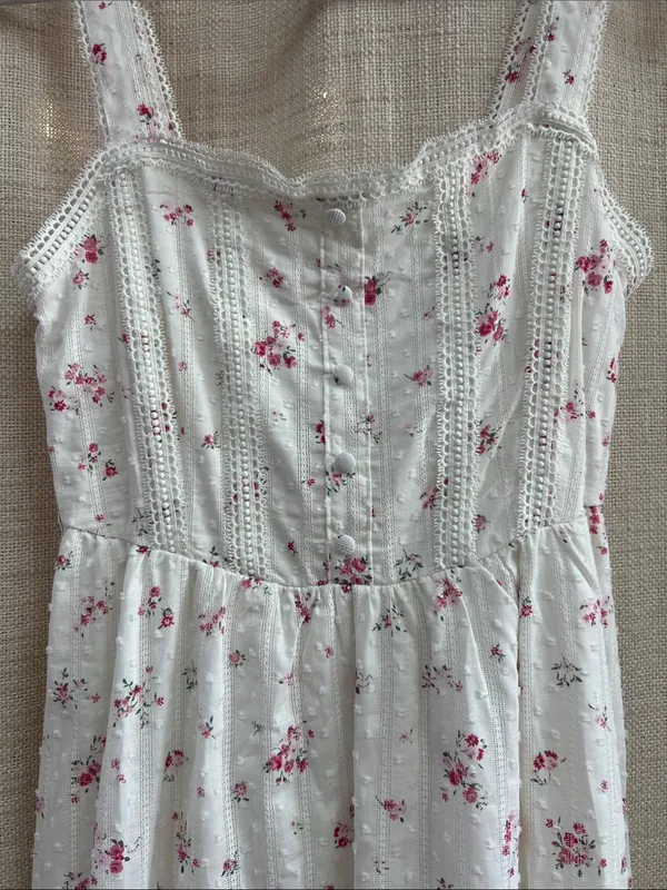 Floral Stripe Clip Dot Sleeveless Maxi Dress Medium - Image 7