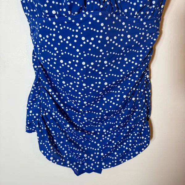 Jantzen Blue‎ Polka Dot Classic Fit Ruched One Piece Swimsuit Women's Size 10 - Image 3