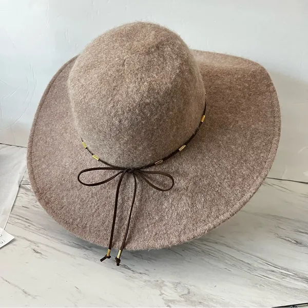 Something Special Floppy Wide Brim Wool Hat Brown Tan - Image 2