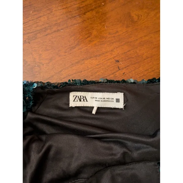 Zara Green Halter Neck Midi Sequinned Dress Size Xs - Image 16
