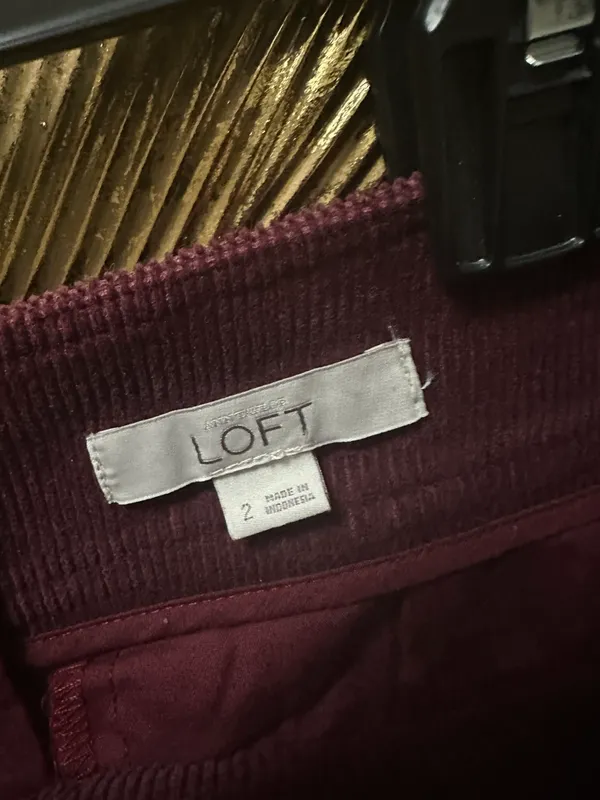 Loft Burgundy Maroon Corduroy Mini Skirt Pockets Zip Size 2 - Image 3