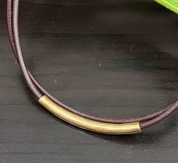LUCKY BRAND Dark Brown Double Leather With Gold Bar Choker Necklace - Image 4