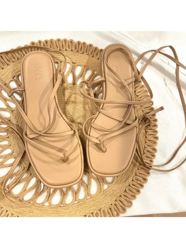 INC Rexile Neutral Lace-Up Flatform Sandals Size 9 Tan - Image 2
