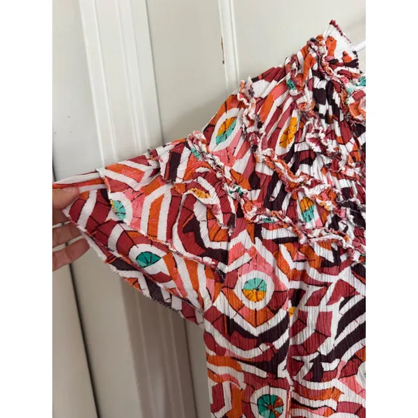 Anthropologie Maeve Short-Sleeve‎ Ruffle Yoke Colorful Blouse size xs - Image 5