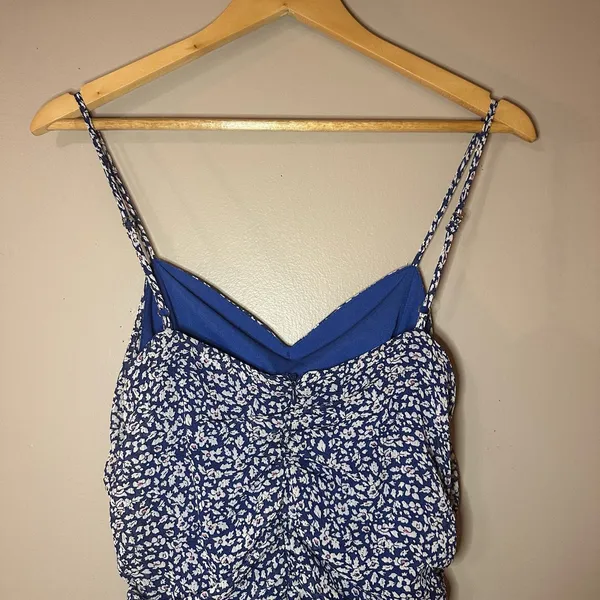 Lulu‘s Walk the Walk Blue Floral Print Ruched Bodycon Mini Dress Size M - Image 6