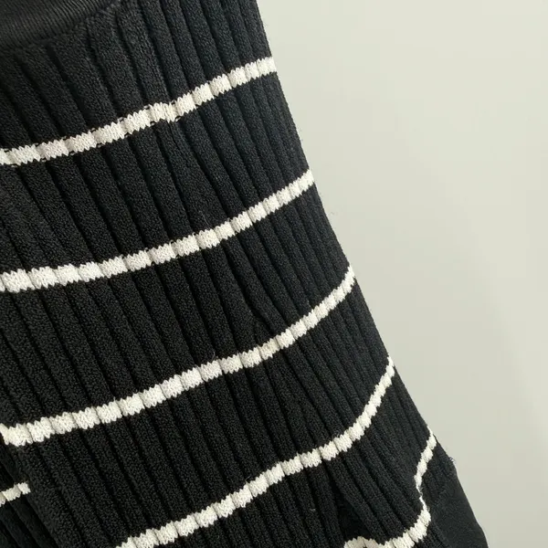 Banana Republic Dress Women's Medium Square Neck Knit Midi Black White Stripe - Image 9