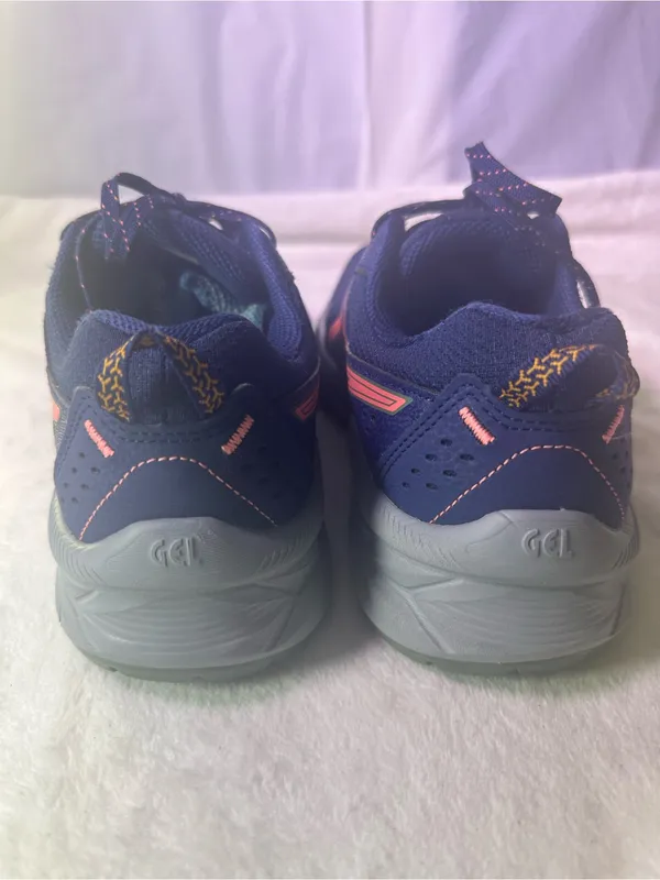 Asics Navy Running Shoe with Coral Stripes and Yellow-Green Outsole - Image 7