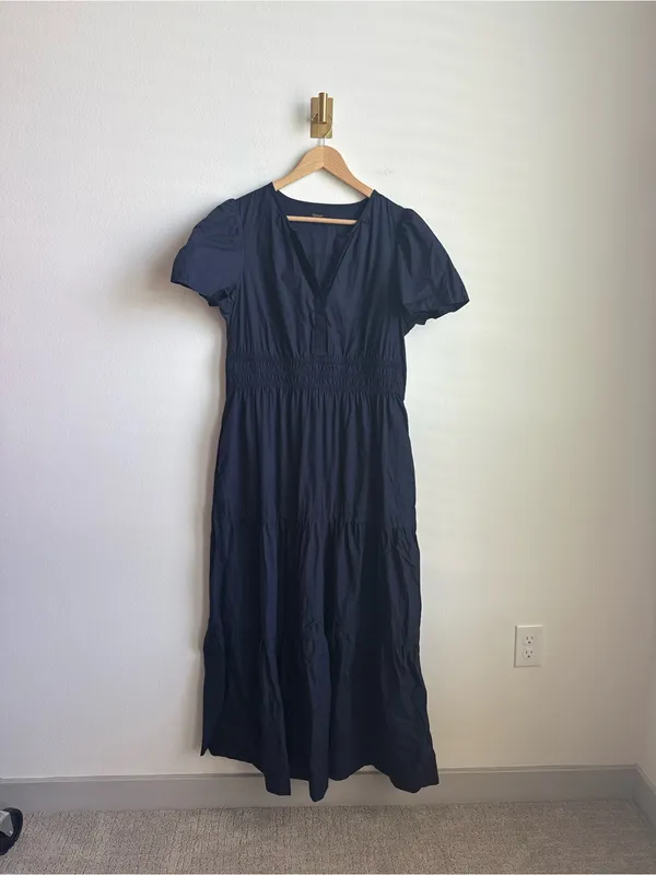 Quince 100% Organic Cotton Poplin Tiered Maxi Dress Navy Blue Size L - Image 7