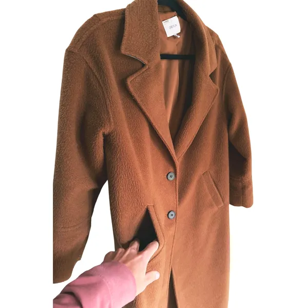 Greylin Anthropologie Brushed Wool Long OverCoat Womens XS Brown Quiet Luxury - Image 8