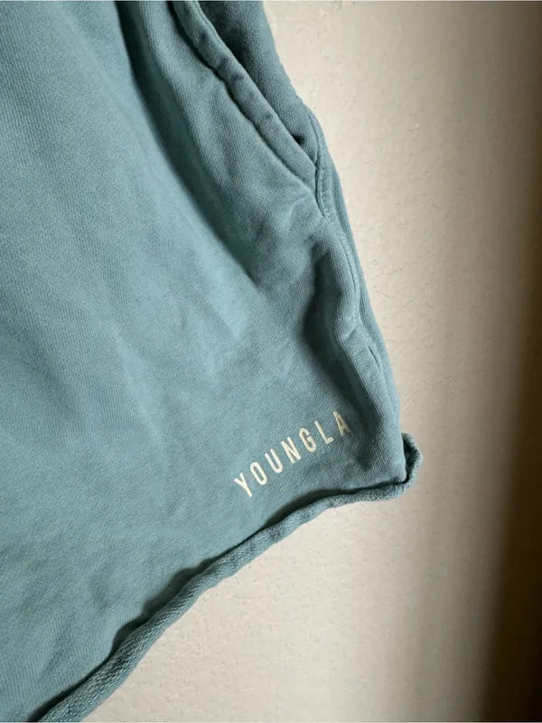 YoungLA shorts size large raw‎ hem drawstring green Blue - Image 2