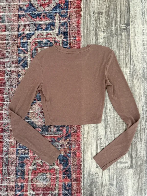 ZARA Brown Cropped Long Sleeve Top - Image 3