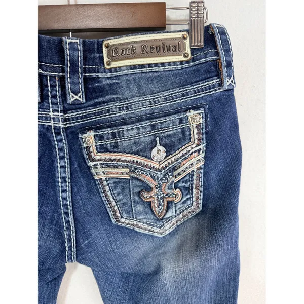 Rock Revival Jeans Coe Bootcut Embellished Women's 29 Blue Denim Y2K Cotton - Image 8