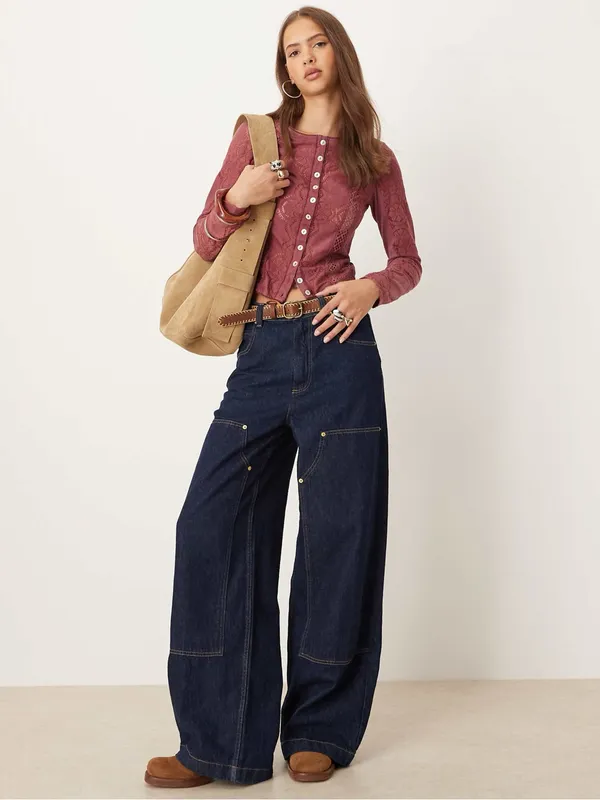 FREE PEOPLE Jae Knit Sheer Lace Long Sleeve Top Cardigan Cropped Y2K Boho XS - Image 15