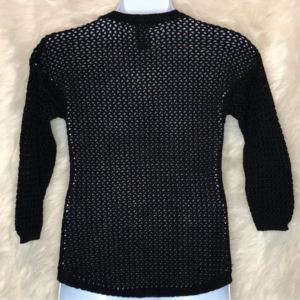 Chelsea & Theodore Navy Crochet Sweater XL Sheer Hi Low Beach Cover Up - Image 4