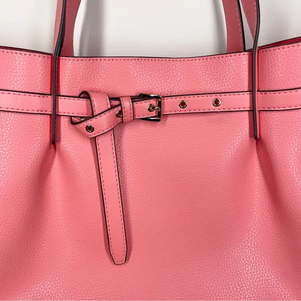 Michael Kors Emilia Large Pebbled Leather Tote Bag Grapefruit Pink Buckle Accent - Image 3