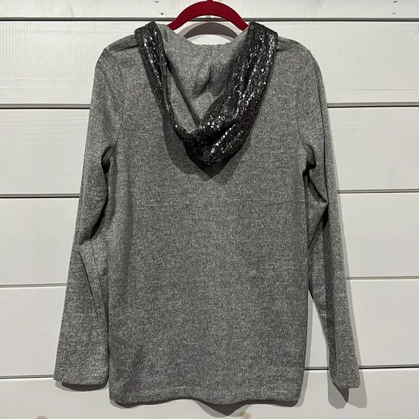 Walt Disney World Sweatshirt M Sequin Hooded Gray Silver Graphic Distressed - Image 8