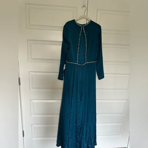 Ieena for Mac Duggal Sapphire Long Sleeve Jewel Trimmed Charmeuse Gown- NWT‎ - Image 10