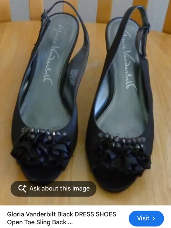 Gloria Vanderbilt Blk Satin Peep-Toe Slingback Heels w/Ruffle & Crystal Accents - Image 13
